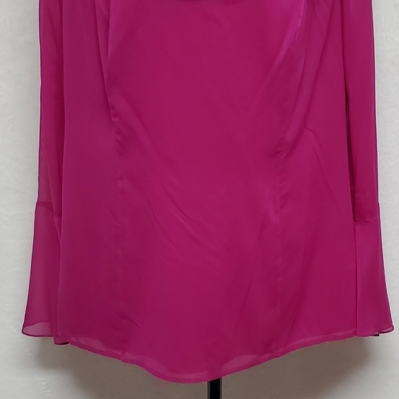 KAY Unger Vintage Fuschia Pink Silk Cowl Neck Flutter Sleeve Ruffle Hem Blouse - Picture 5 of 15